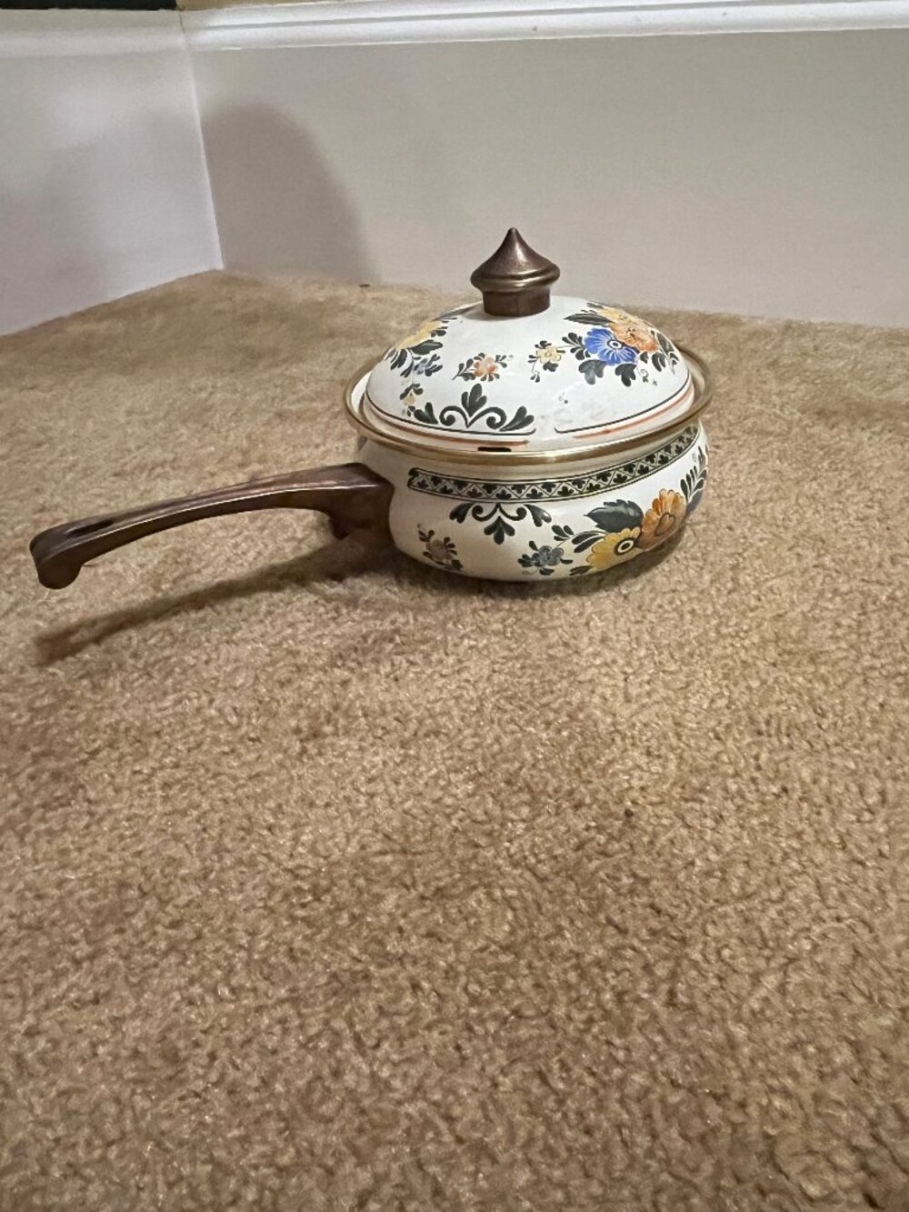 Vintage Asta German Enamelware small saucepan with lid